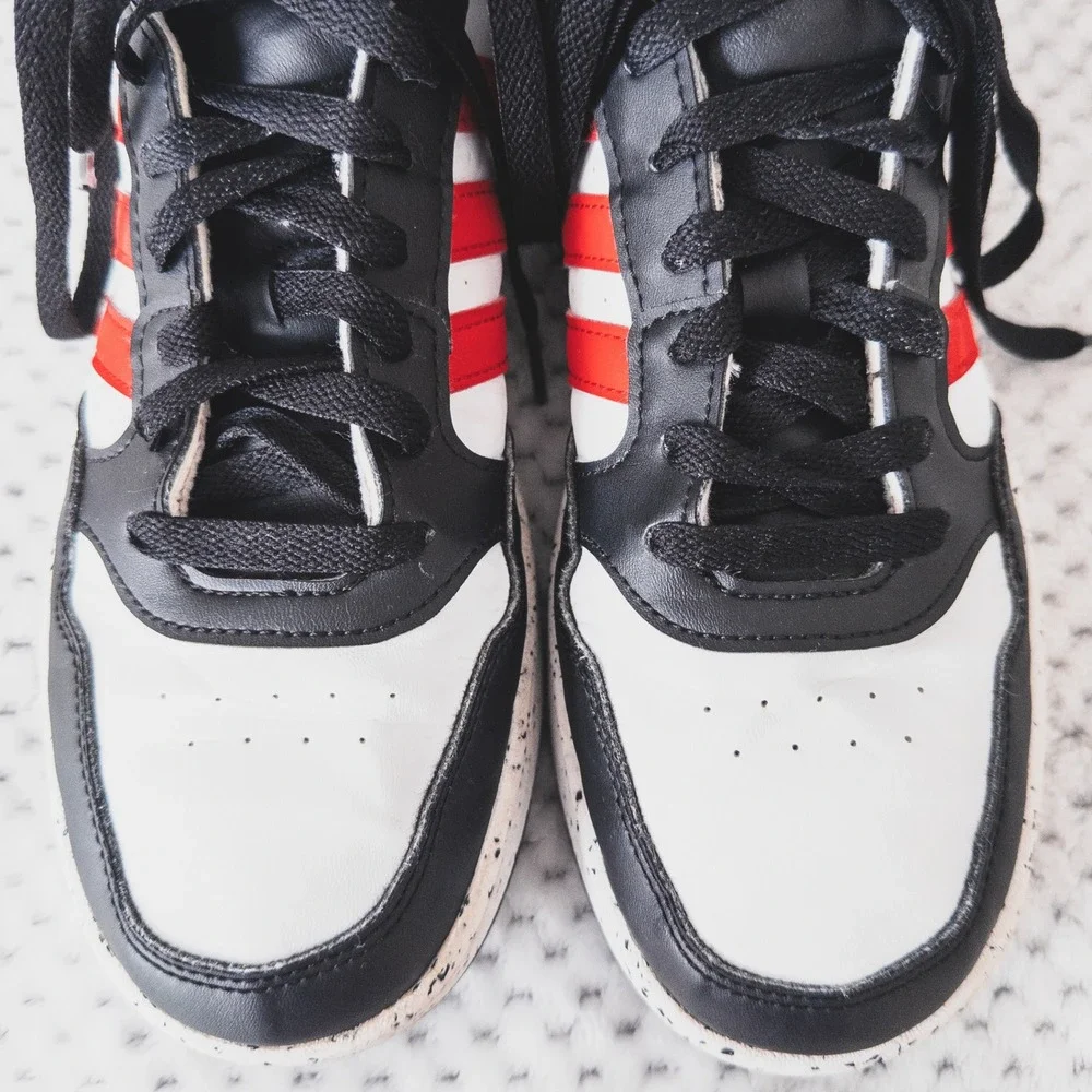 Adidas Hoops 3.0 Mid Sneakers Mens Size 6 White Black Red Speckled Basketball